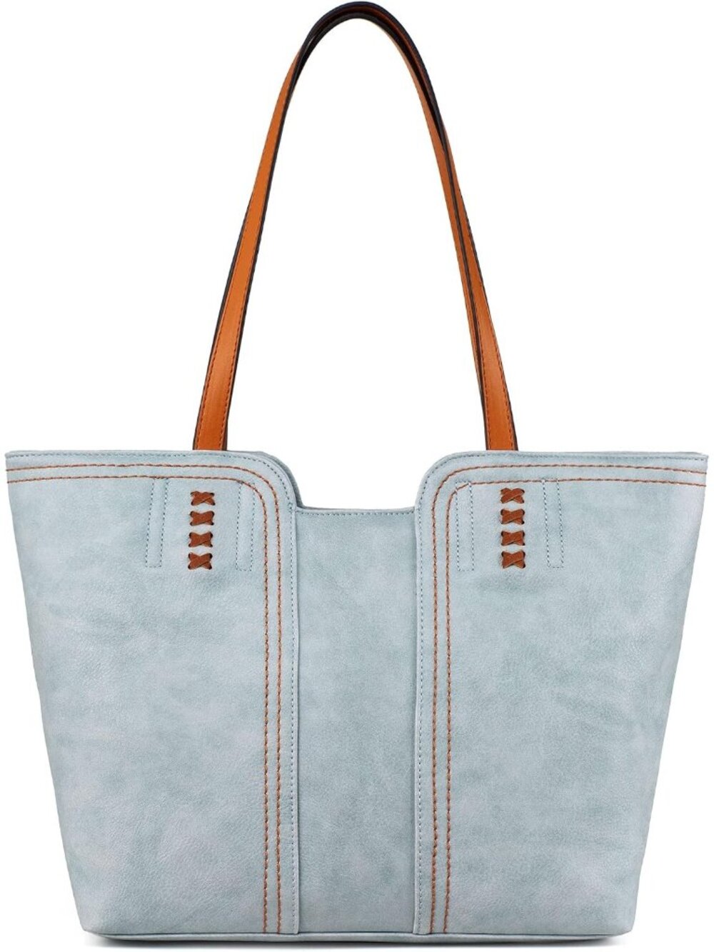 Women's Blue Leather Top Handle Satchel Purse Oversized Shoulder West Tote Bag